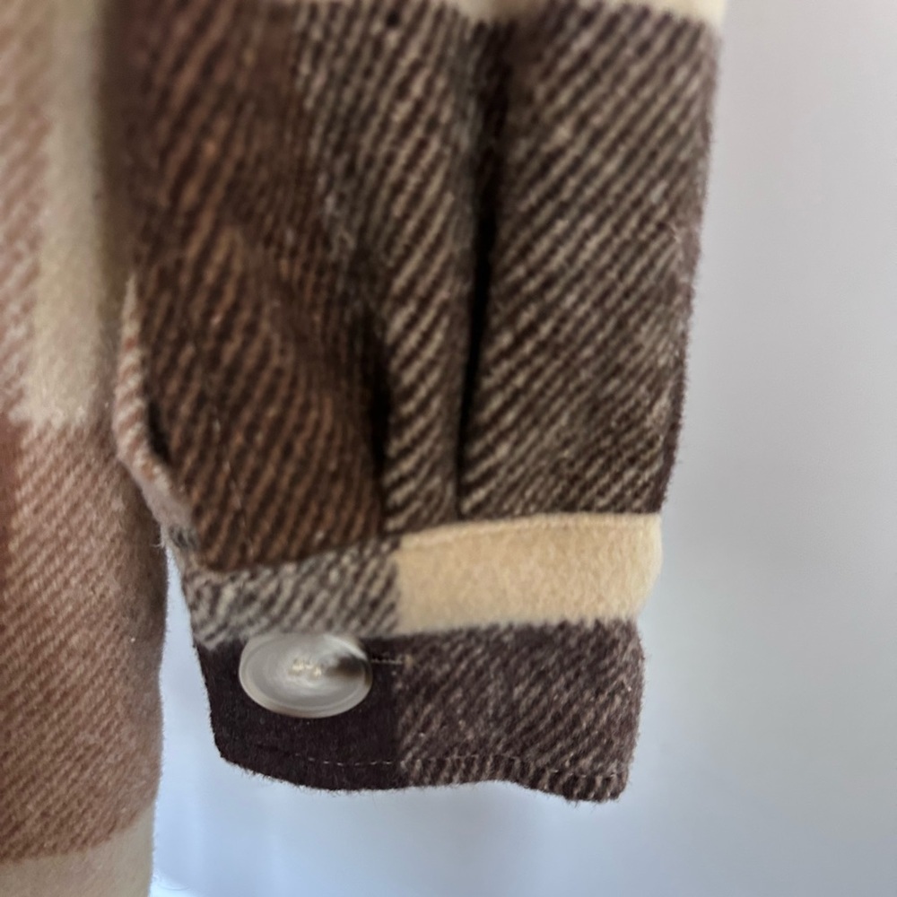 Boutique Shaket Long Patch Pocket Shirt-Jacket Ivory Brown Check Plaid LG NWOTs - Picture 6 of 10